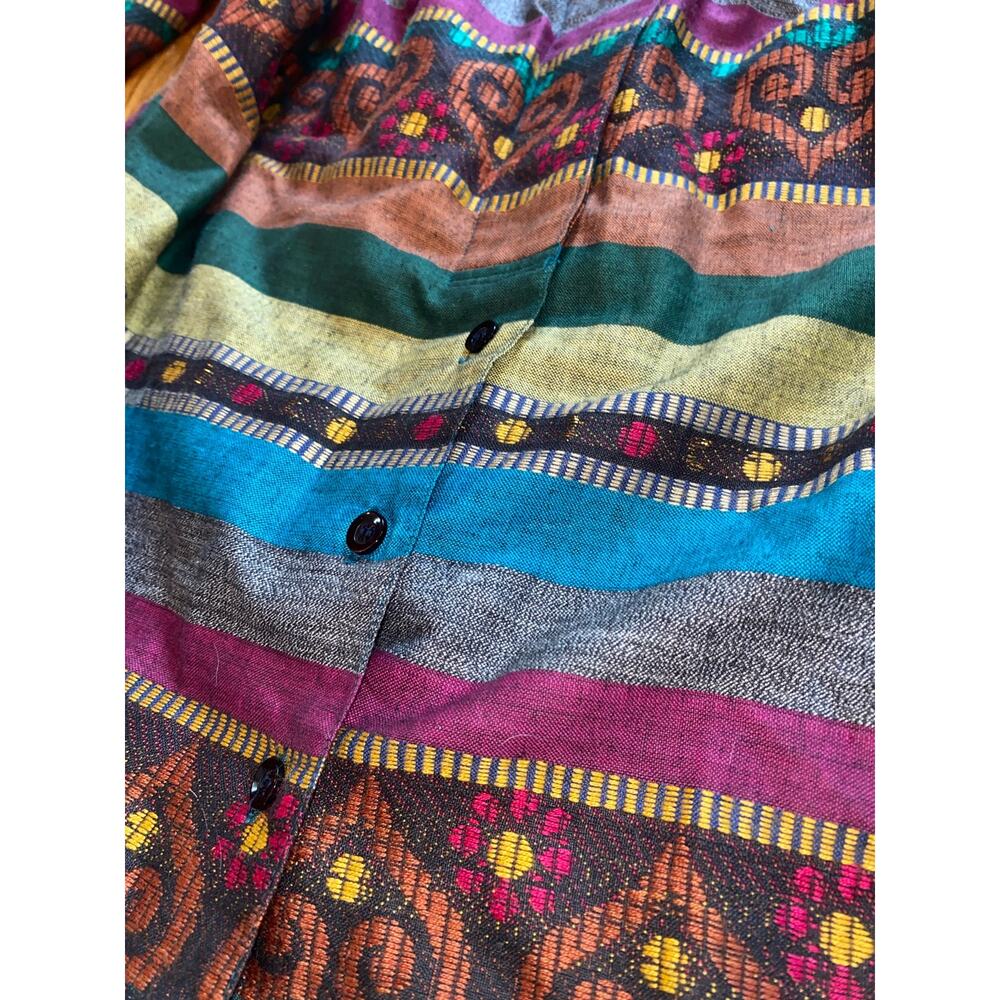 Angelique Imp NYC boho cotton metallic India made colorful mixed print shirt M - Picture 2 of 6